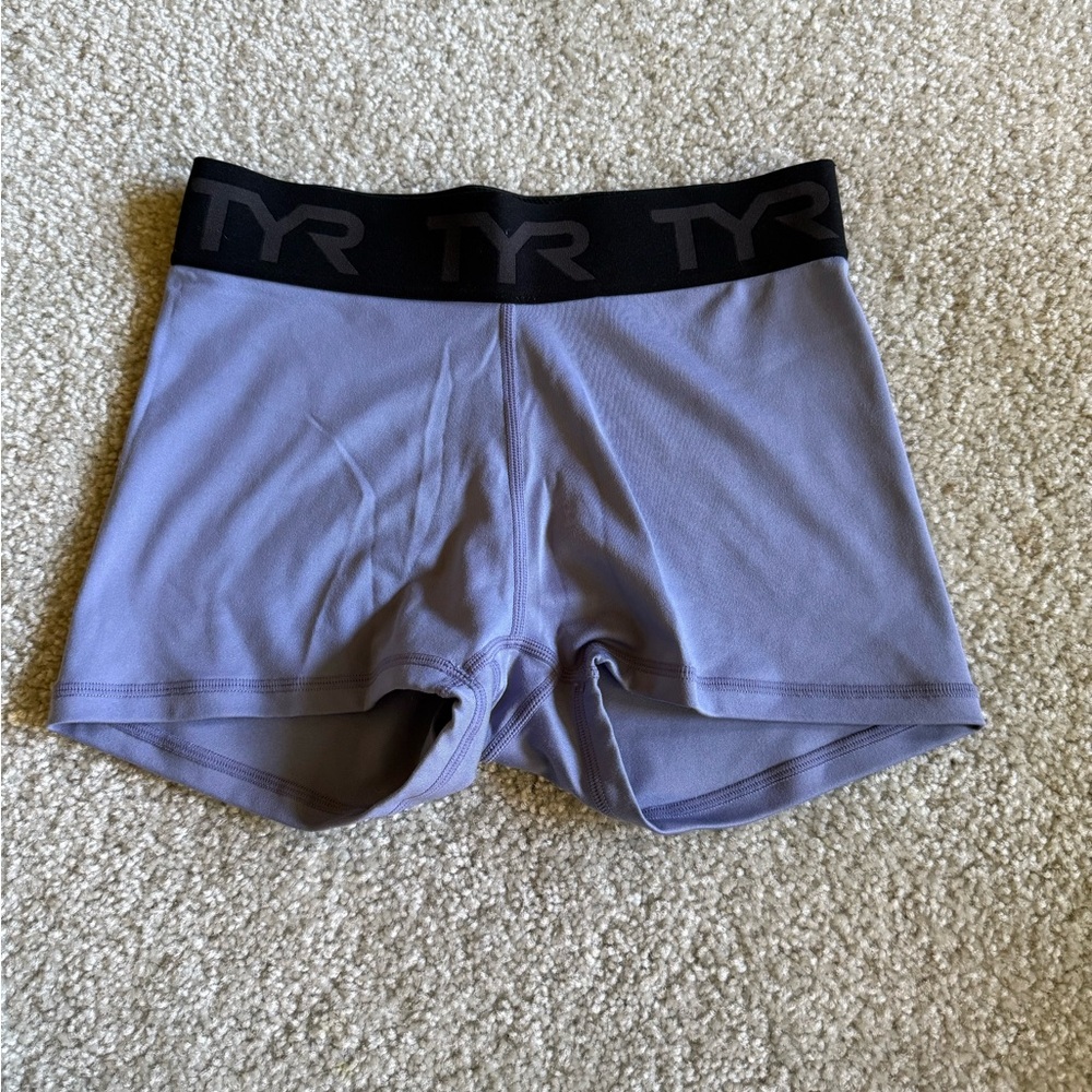 TYR Light Blue Performance Compression Shorts with Black Logo Waistband